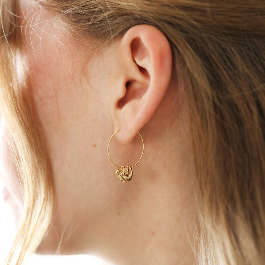 Earrings - Gold Hoops - Sloth