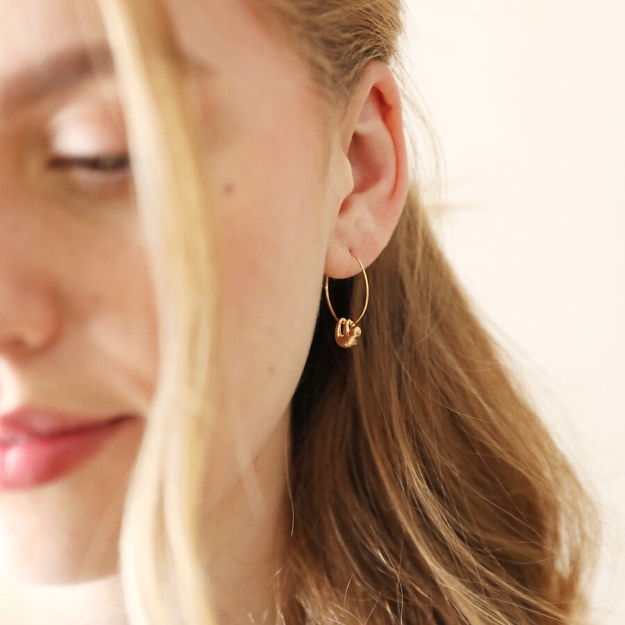 Earrings - Gold Hoops - Sloth