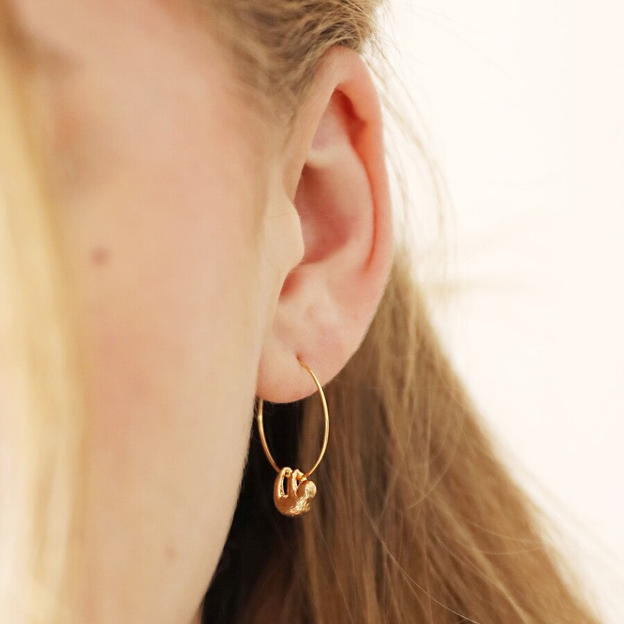 Earrings - Gold Hoops - Sloth