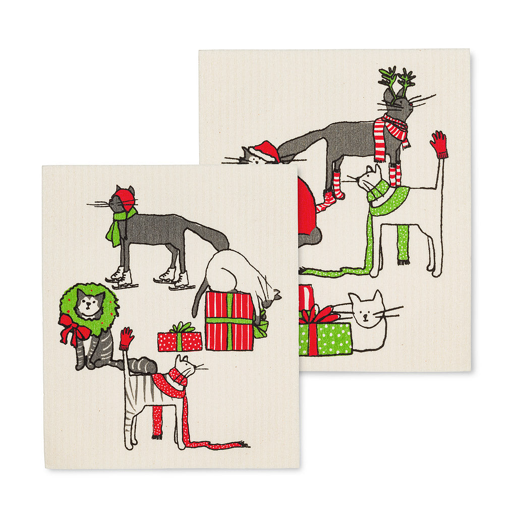 Swedish Dishcloth Set - Holiday Cats - Set of 2