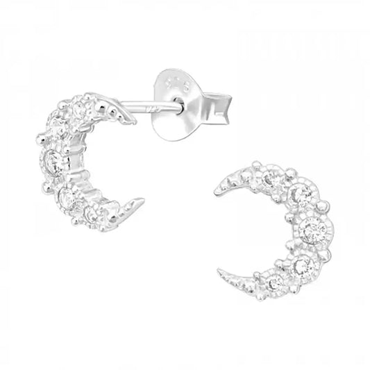 Earrings - Crescent Moon Crystal - Silver