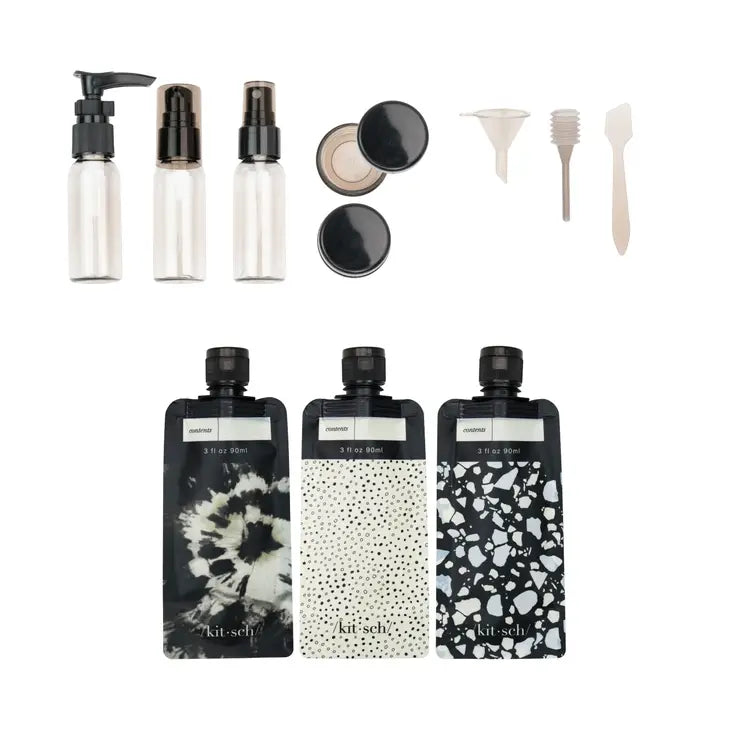 Refillable Travel Set - Black & Ivory - 11 Piece