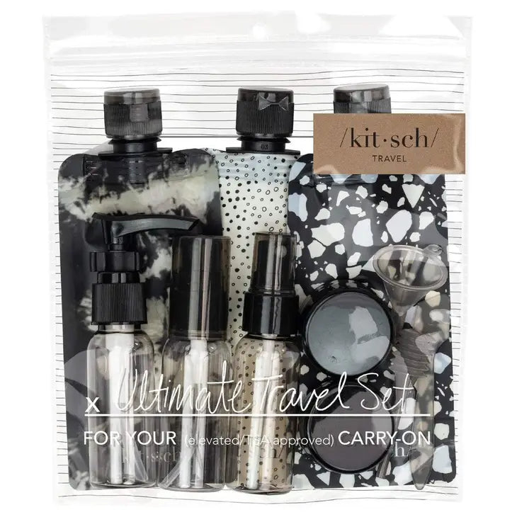 Refillable Travel Set - Black & Ivory - 11 Piece