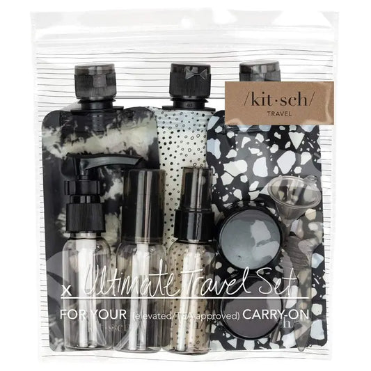Refillable Travel Set - Black & Ivory - 11 Piece