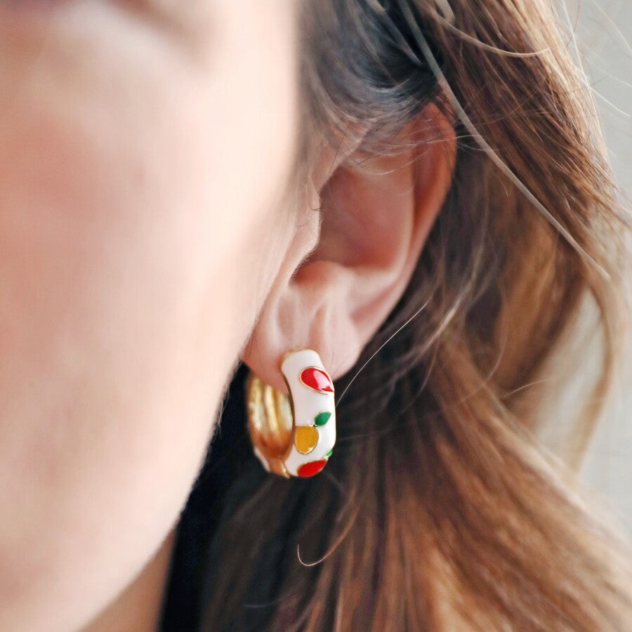 Earrings - Gold Hoops - Fruit Enamel