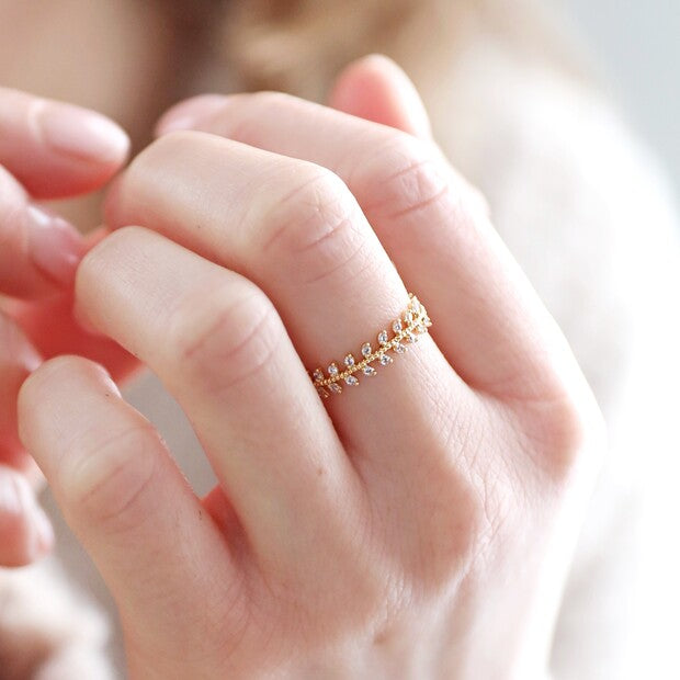 Ring - Crystal Leaves - Gold S/M