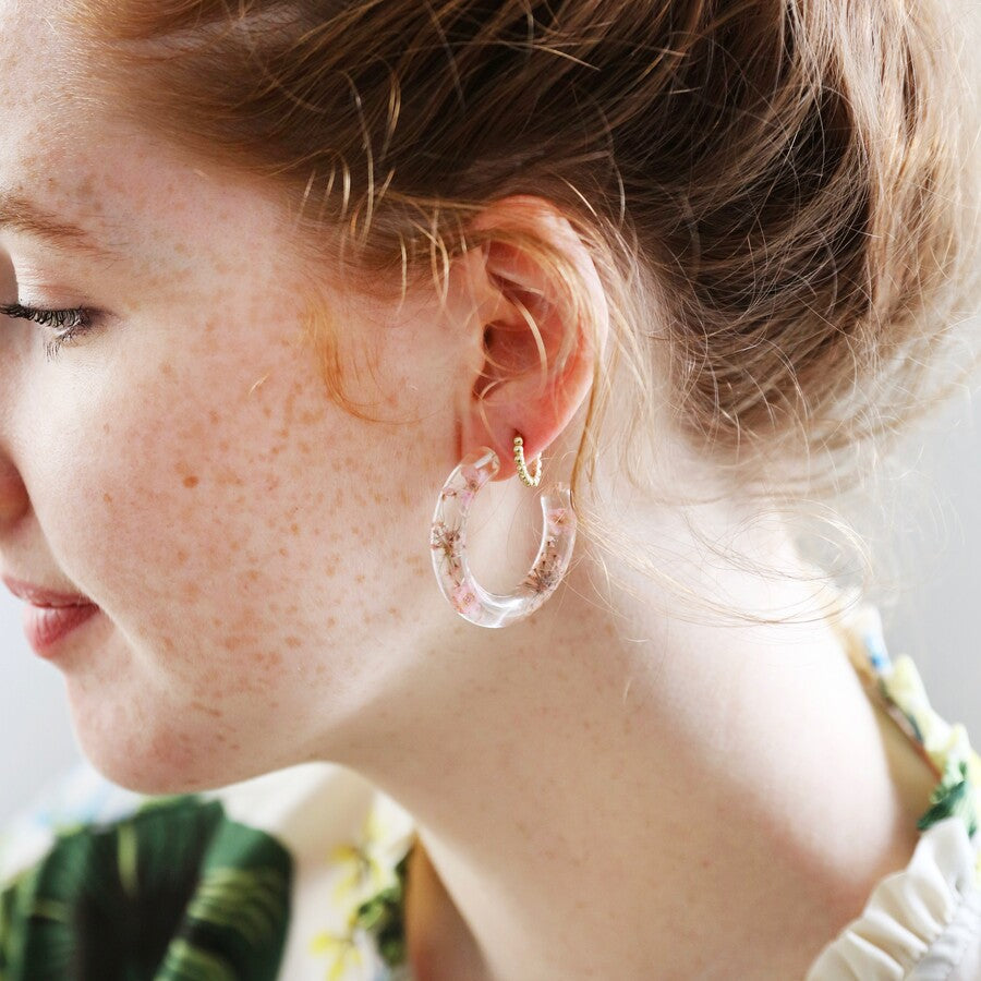 Earrings - Resin Hoops - Dried Flowers
