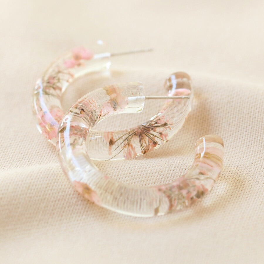 Earrings - Resin Hoops - Dried Flowers