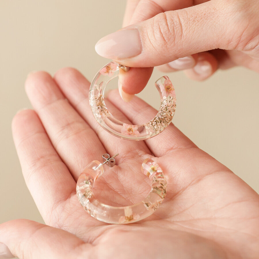 Earrings - Resin Hoops - Dried Flowers