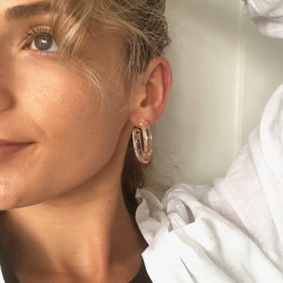 Earrings - Resin Hoops - Dried Flowers