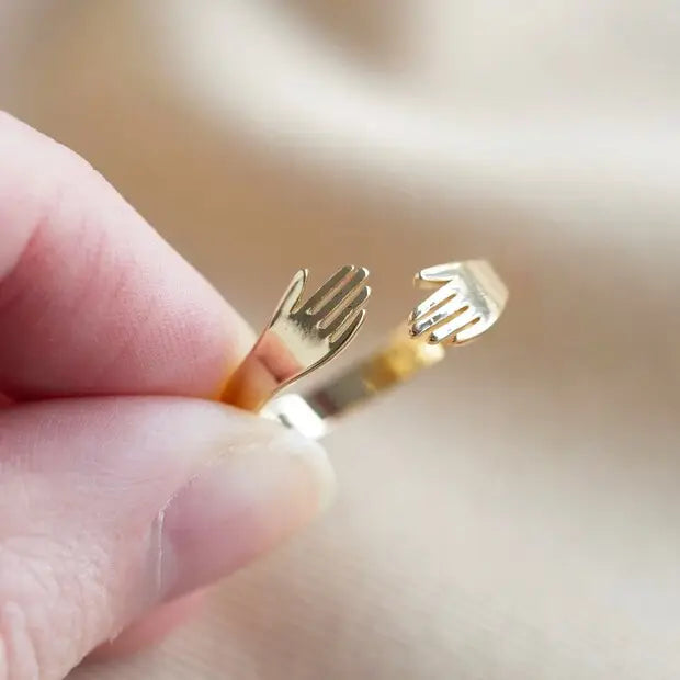 Adjustable Ring - Hugging Hands - Gold