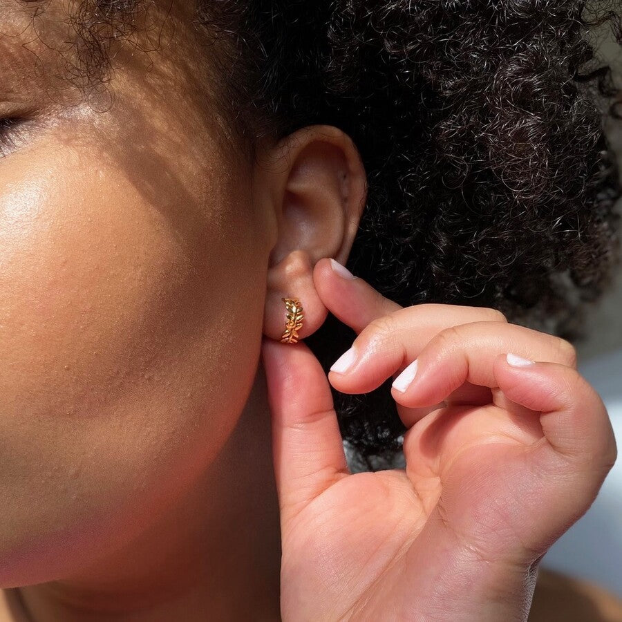 Earrings - Gold Huggies - Fern Leafs