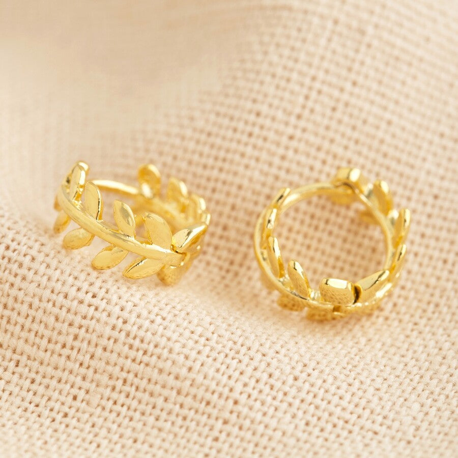Earrings - Gold Huggies - Fern Leafs