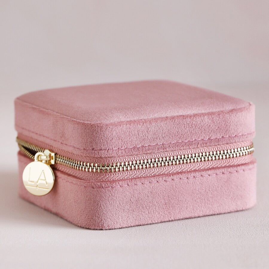 Travel Jewelry Case - Square Pink Velvet