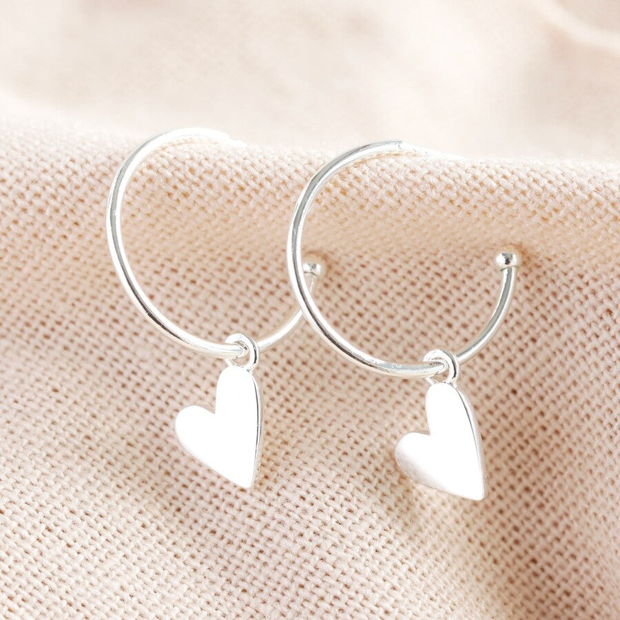 Earrings - Silver Hoops - Falling Hearts