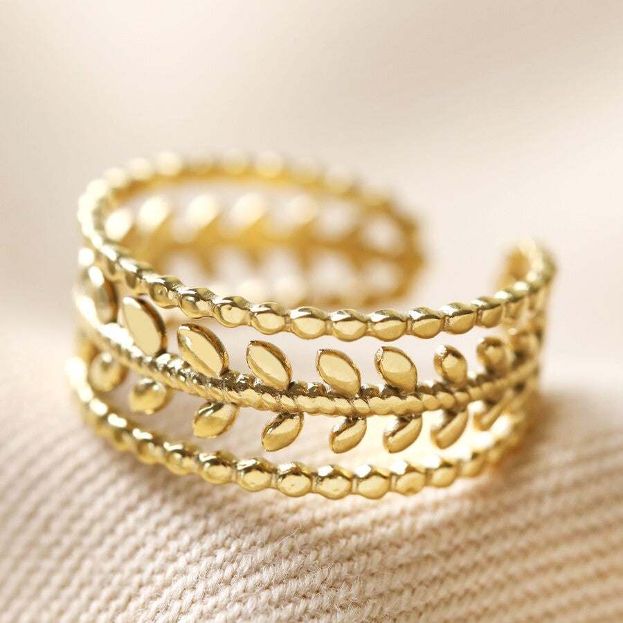 Adjustable Ring - Grecian Leaf - Gold