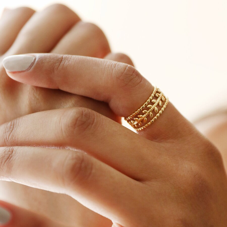 Adjustable Ring - Grecian Leaf - Gold