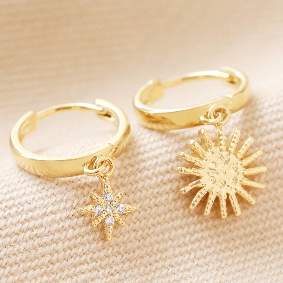 Earrings - Gold Huggies - Sun Star