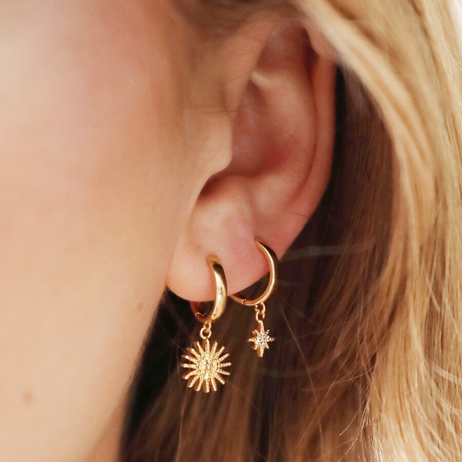 Earrings - Gold Huggies - Sun Star