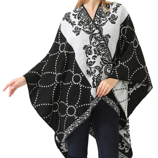 Cape - Floral Motif - Black & White