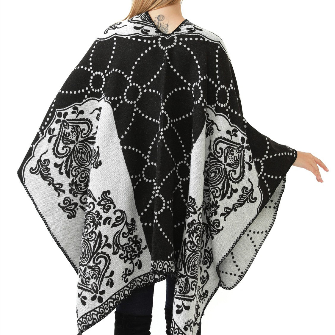 Cape - Floral Motif - Black & White