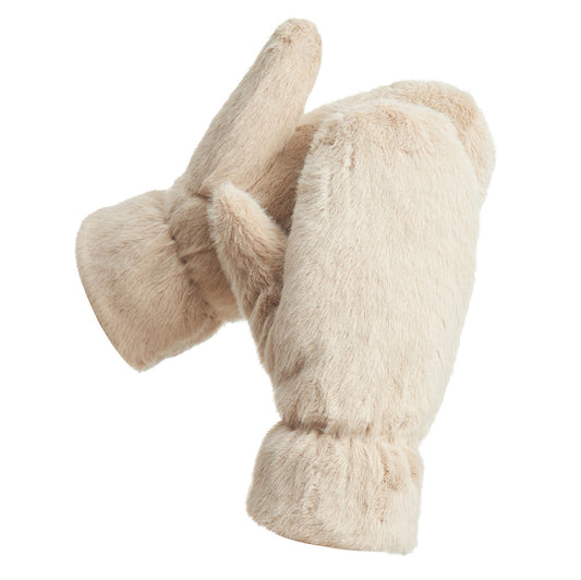 Mittens - Faux Fur Puffer Plush - Beige