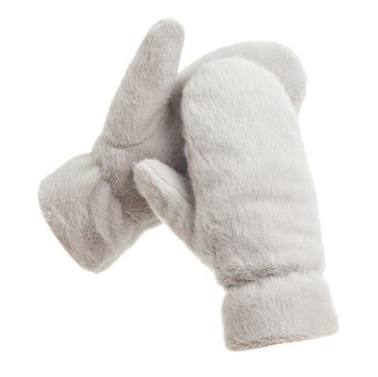 Mittens - Faux Fur Puffer Plush - Grey