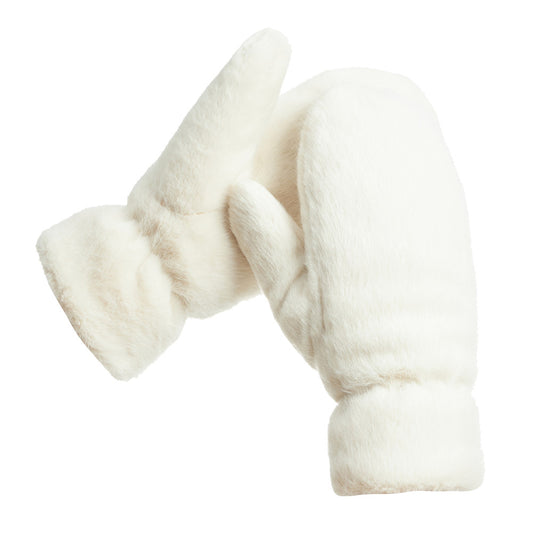 Mittens - Faux Fur Puffer Plush - White