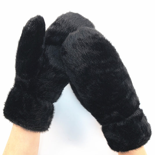 Mittens - Faux Fur Puffer Plush - Black