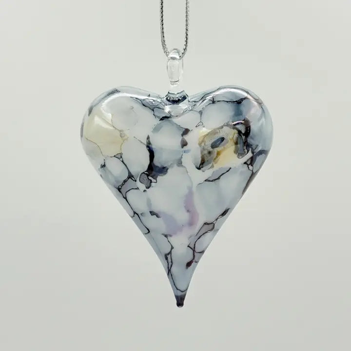 Ornament - Blown Glass - Multi-Blue Heart