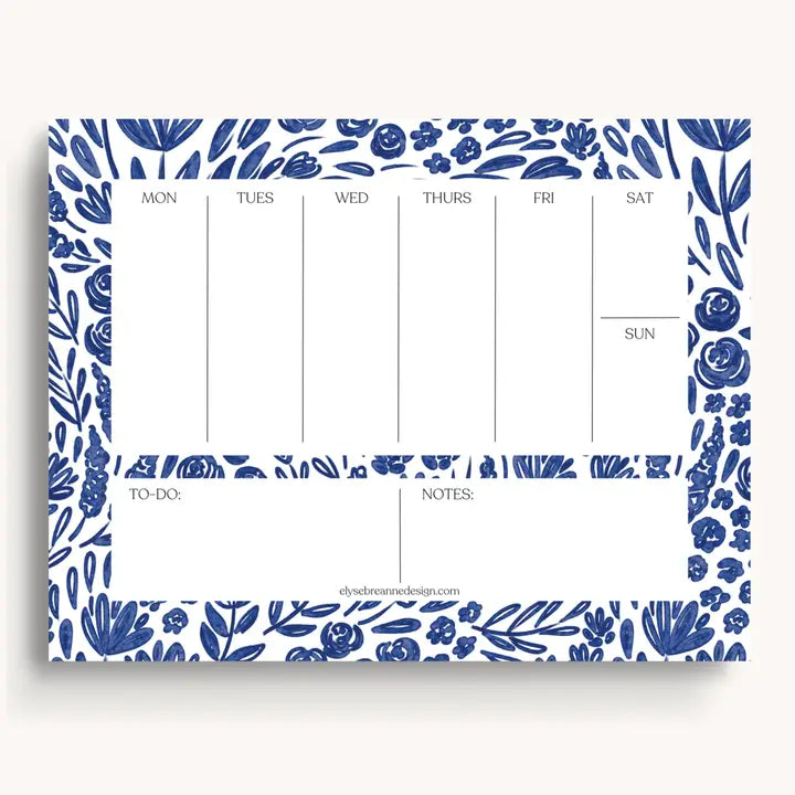 Weekly Planner Pad - Porcelain Blue Floral - 8.5 x 11"