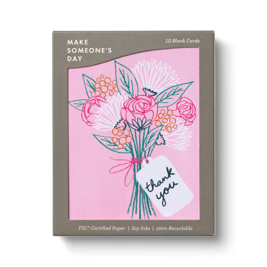 Boxed Cards - Pink Sketched Bouquet - Thank You Set of 10