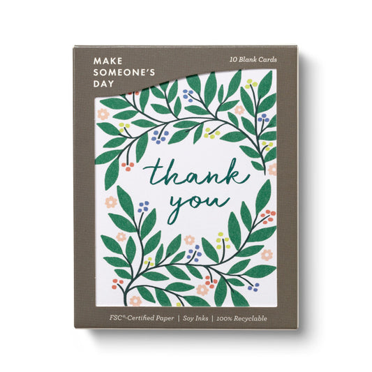 Boxed Cards - Botanical Wreath - Thank You Set of 10