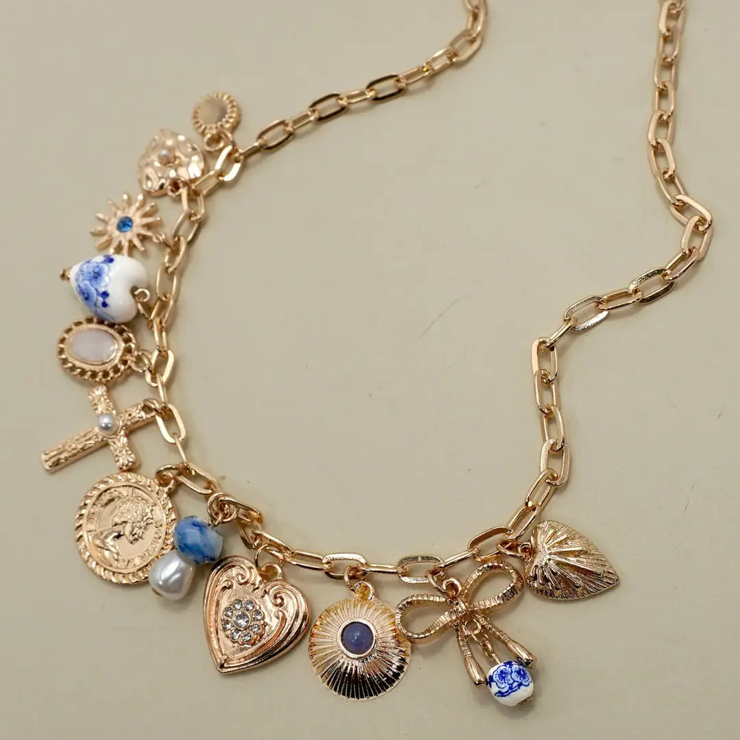 Necklace - Charm - Porcelain Blue Mushroom