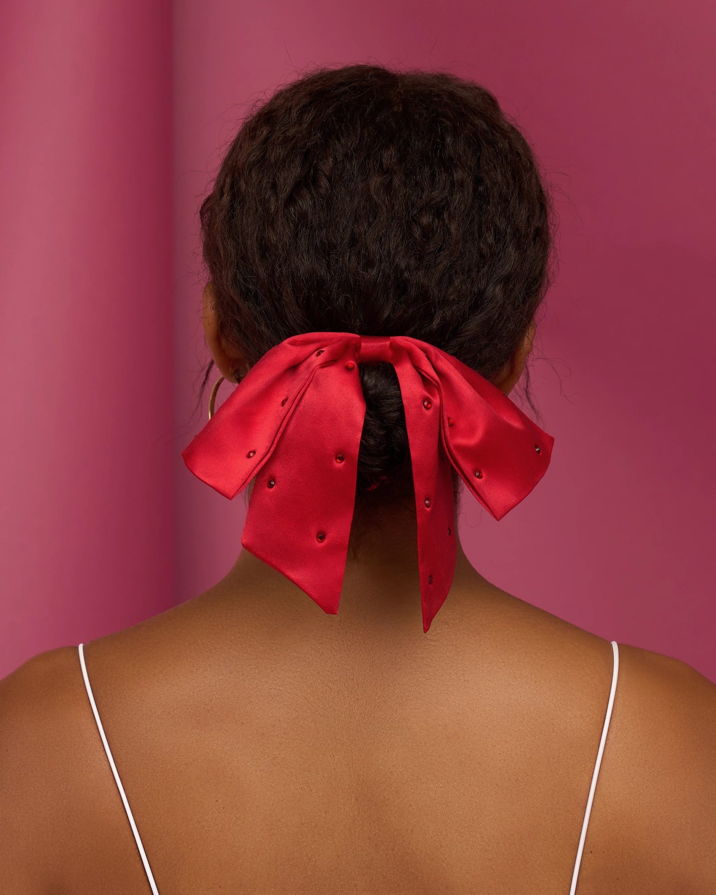 Scrunchie - Holiday Satin & Rhinestone Bow