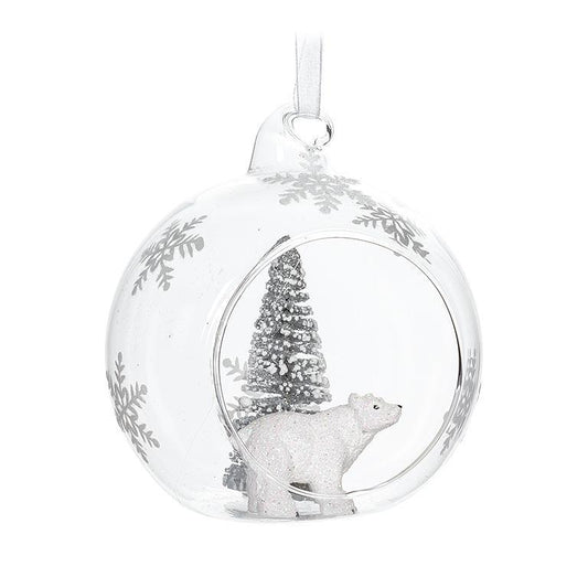 Ornament - Glass Polar Bear & Tree