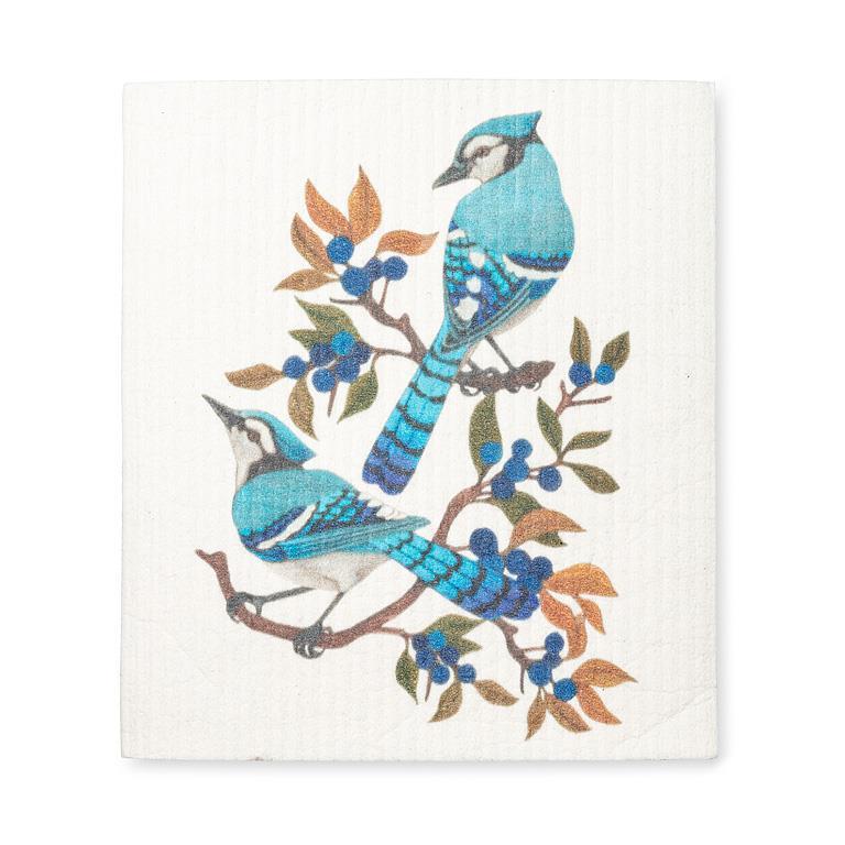 Swedish Dishcloth - Blue Jays & Berries