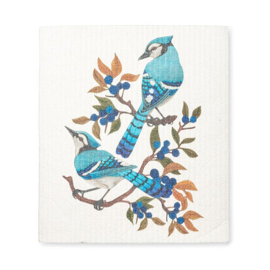 Swedish Dishcloth - Blue Jays & Berries