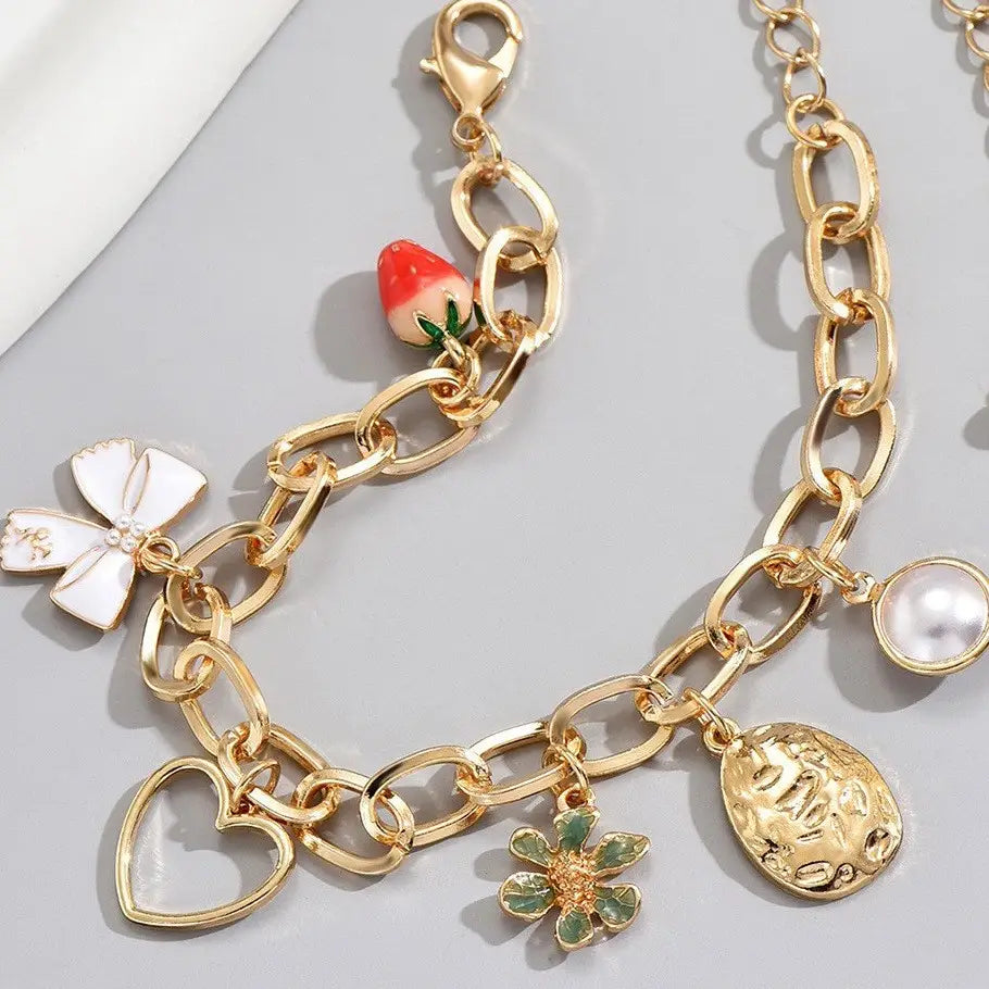 Bracelet - Charm - Bow Strawberry Pearl