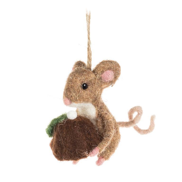 Ornament - Felt - Mouse with Christmas Pudding