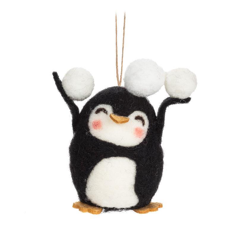 Ornament - Felt - Penguin With Snowballs