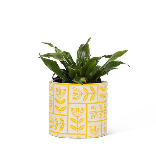 Planter - Yellow Floral Grid - Small 4"