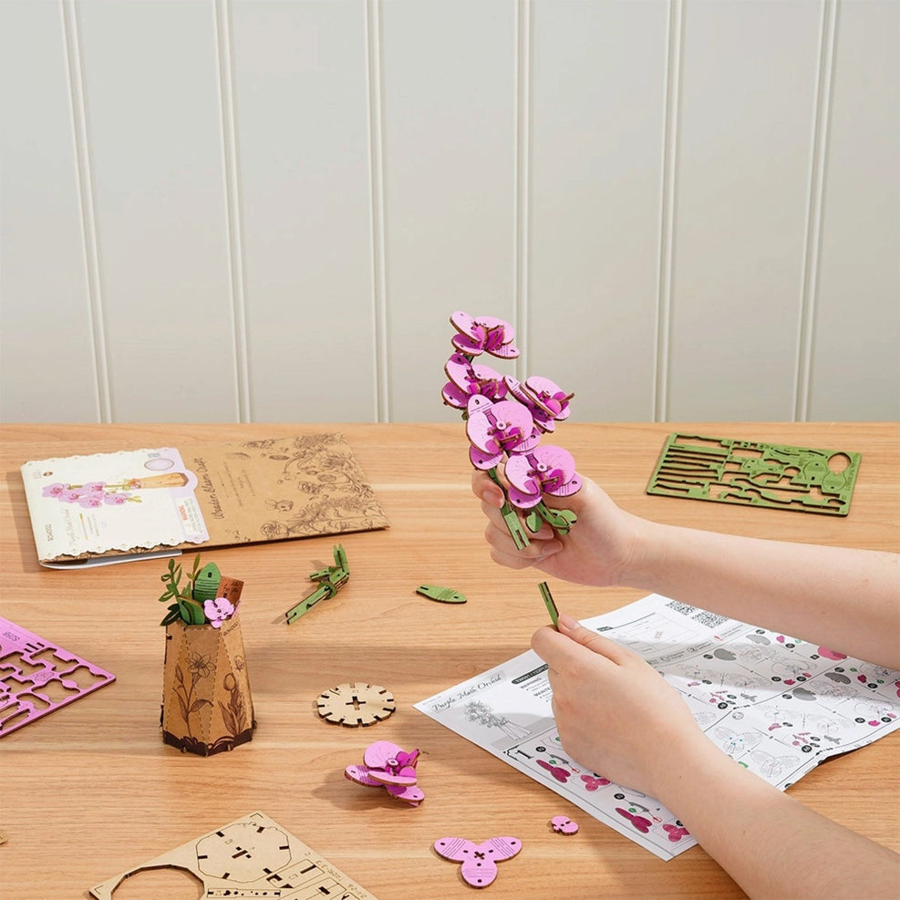 3D Wooden Puzzle - Flower - Purple Moth Orchid
