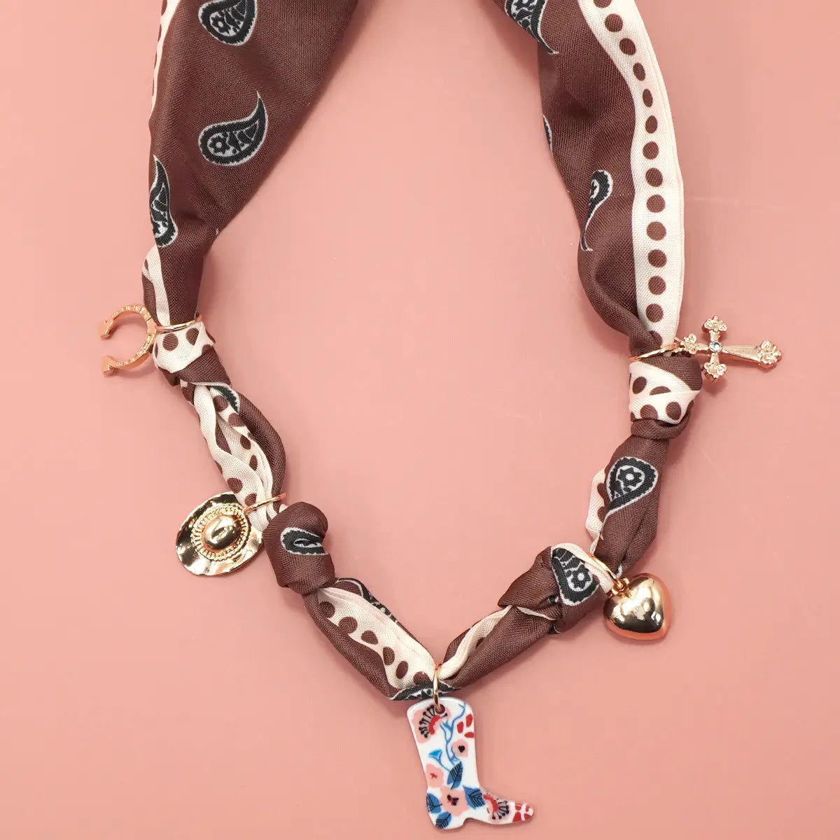 Necklace - Scarf Charm - Floral Cowboy Boot
