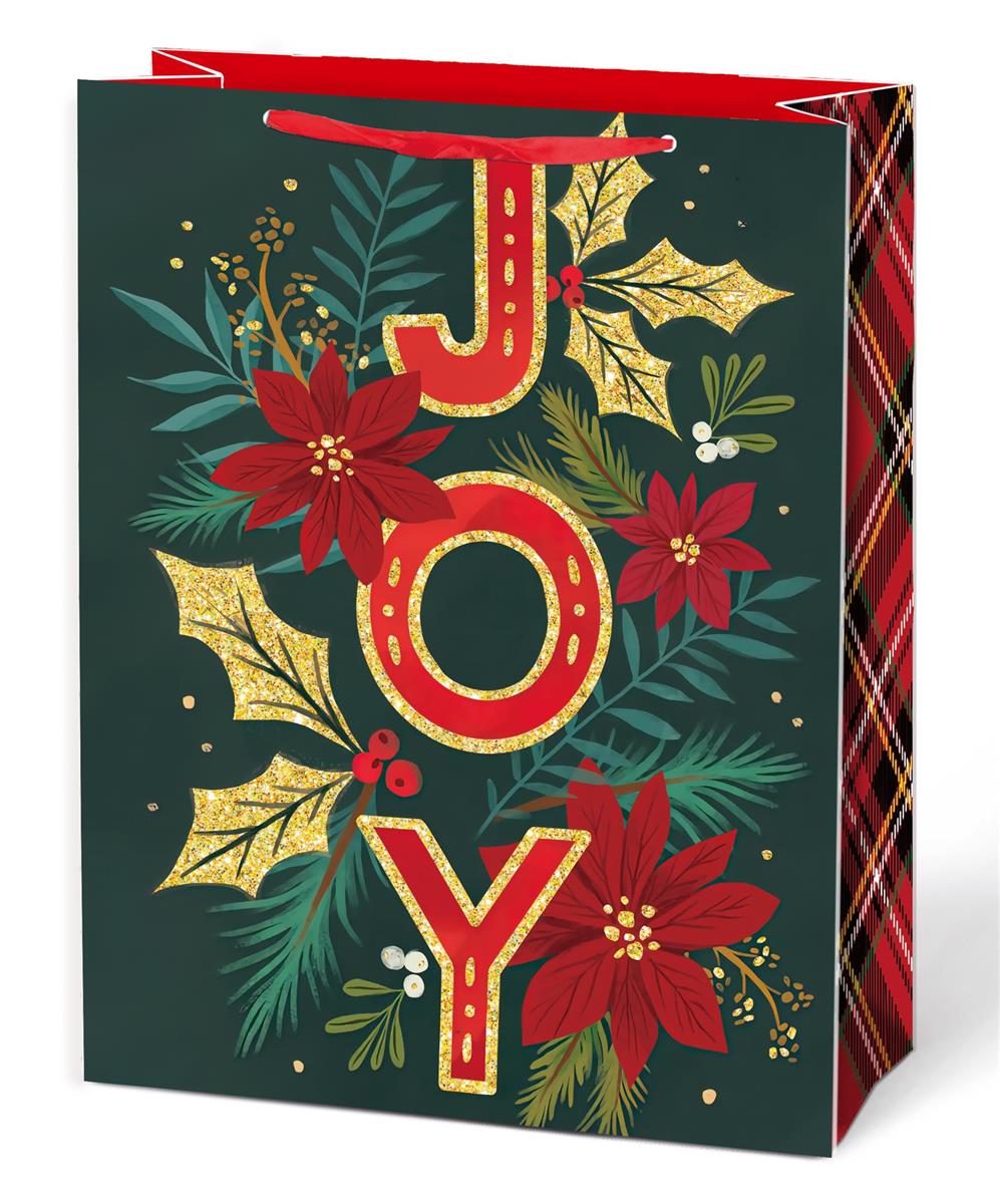 Large Gift Bag - Joy W/ Poinsettia - 12"