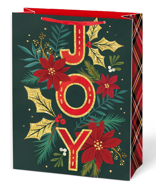 Large Gift Bag - Joy W/ Poinsettia - 12"