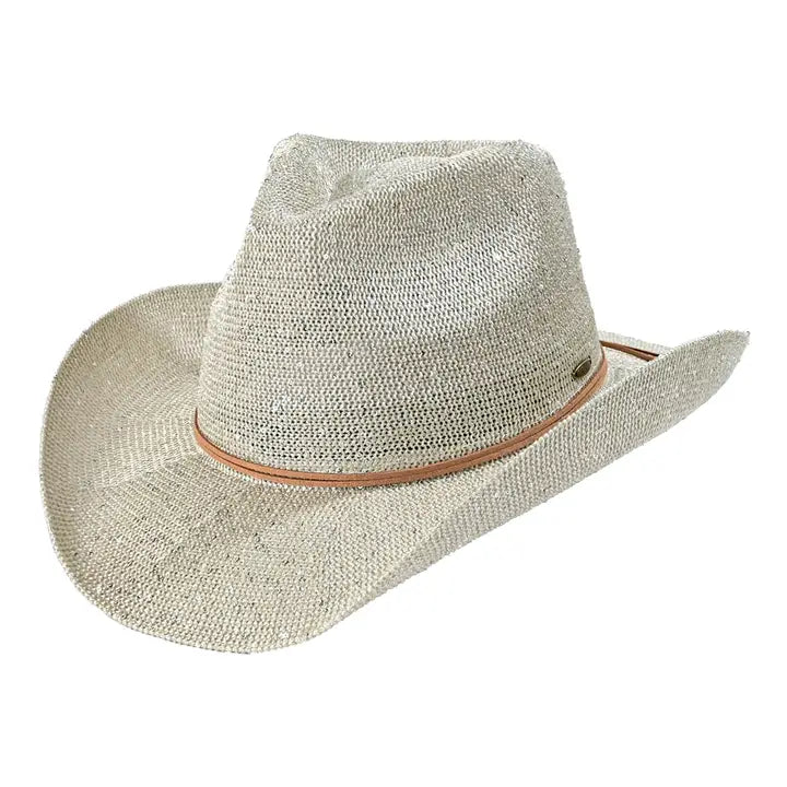 Cowboy Hat - Sequin - Pearl White