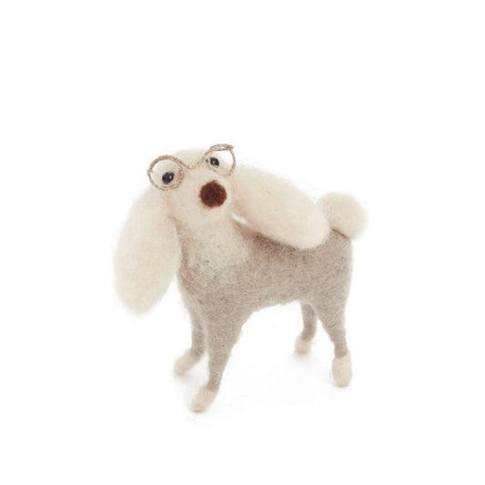 Ornament - Felt - Cream Dog with Glasses