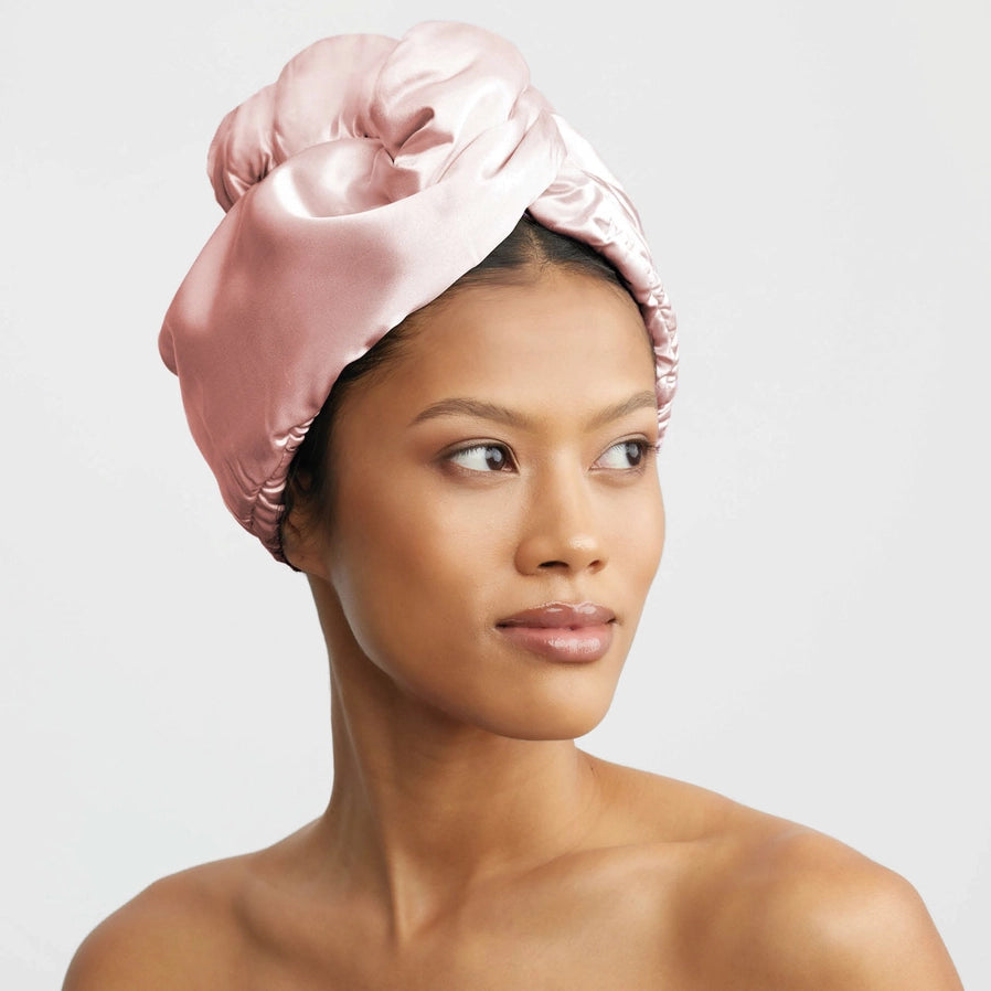 Satin Wrapped Hair Towel - Blush Pink