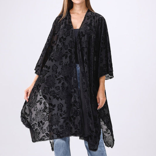 Kimono - Floral Velvet - Black